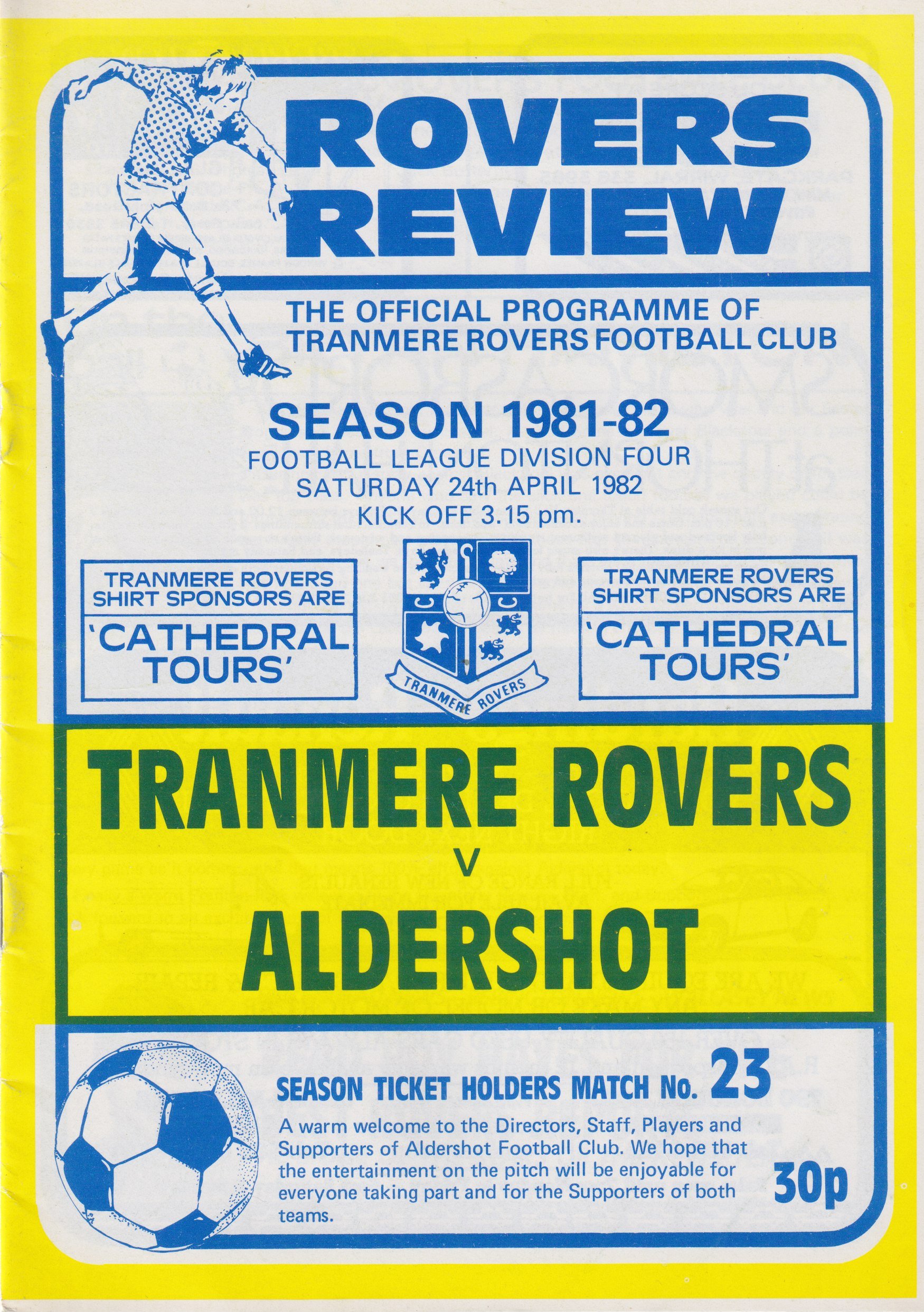 Tranmere Rovers v Aldershot match programme